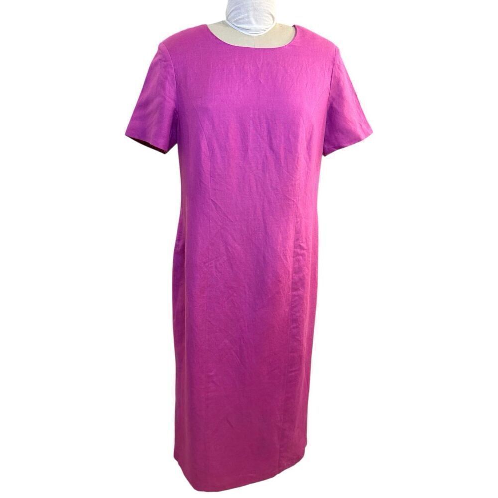 Adolofo Studio Women’s Linen Blend Sheath Maxi Dress Sz. 14W Hot Pink Lined